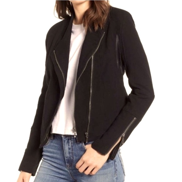 NWT BLANKNYC Women’s Black Double Zip Up Mixed Media Mesh detail Moto Jacket M - Picture 3 of 9